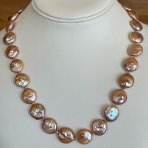 NATURAL Color Coin Pearl Necklace - 19 1/2 Inches - Lobster Claw Clasp